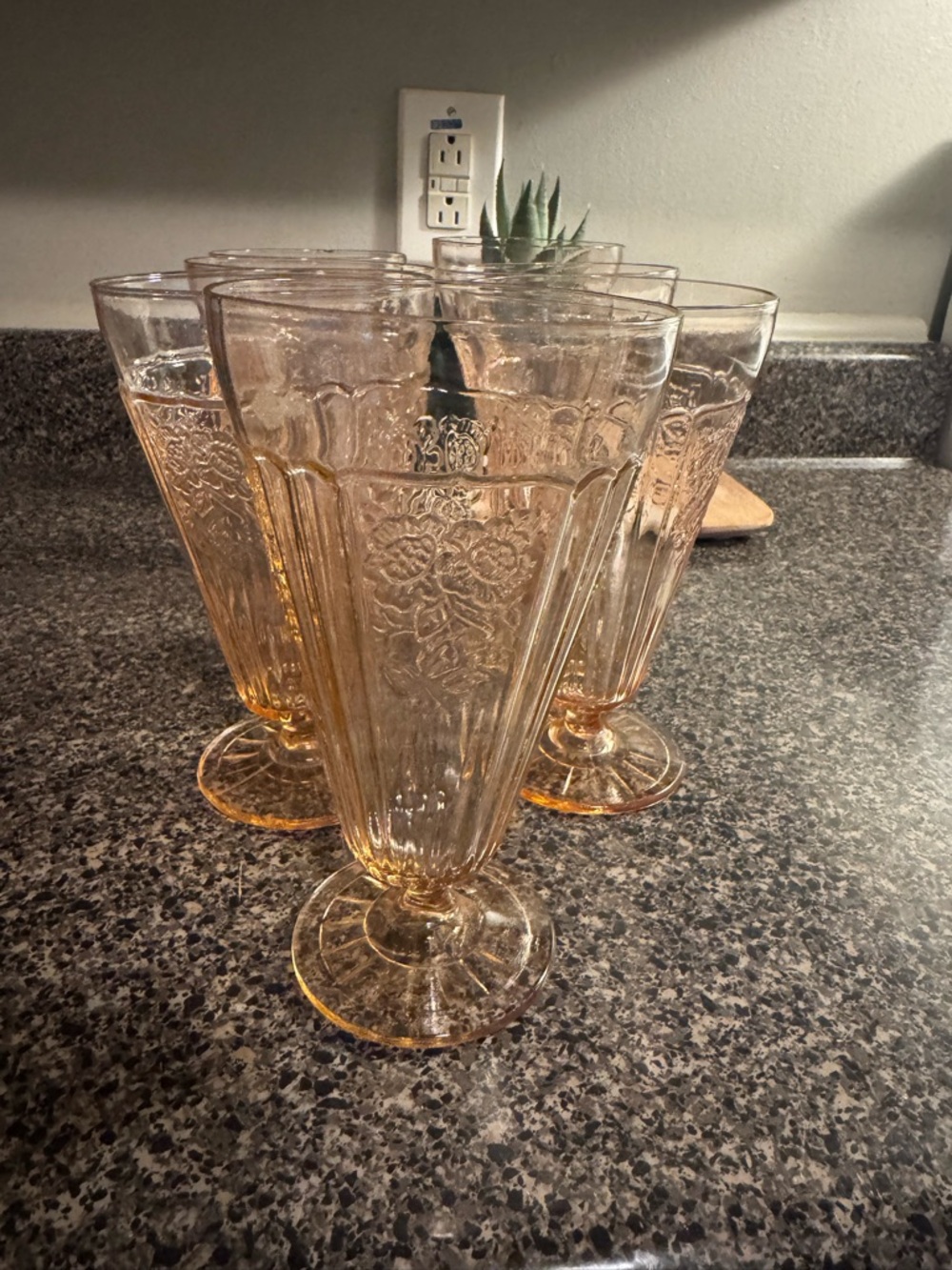Vintage Hocking Mayfair Pink Depression Glass Footed Ice Tea Set Of 7